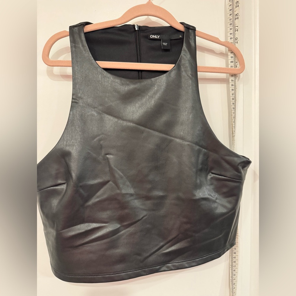 Only Black Faux Leather Crop Top size XL